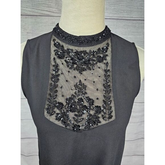 Zara Basic Sheer Sleeveless Beaded Dress Black Size Small - Picture 6 of 7